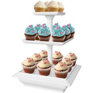 3-Tier Cupcake Stand - Square Display Stand for Birthday, Tea Party, Wedding